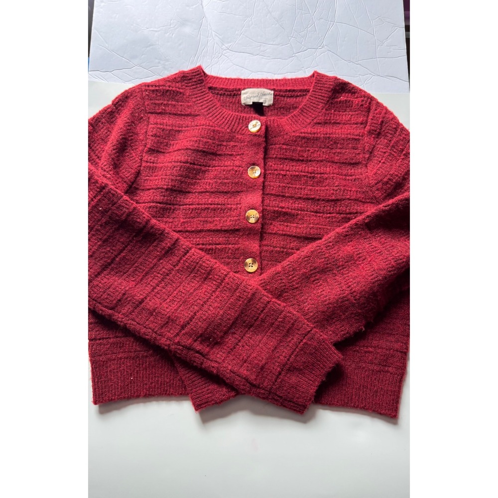 Universal Thread Red Textured Knit Button Front Cardigan Sweater Small